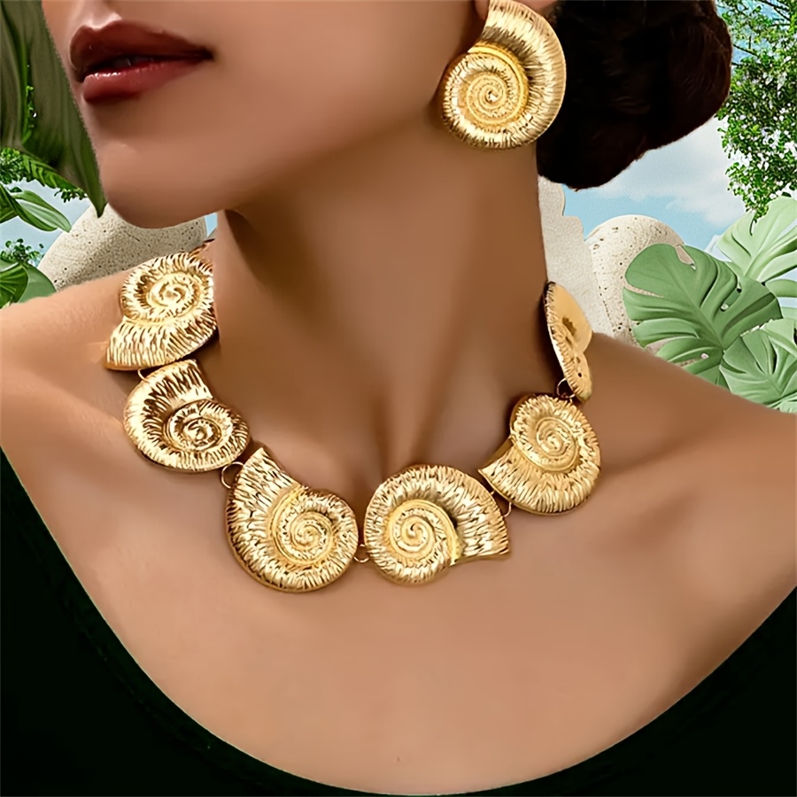 3pcs Retro Conch Snail Exaggerated Earring Necklace Set
